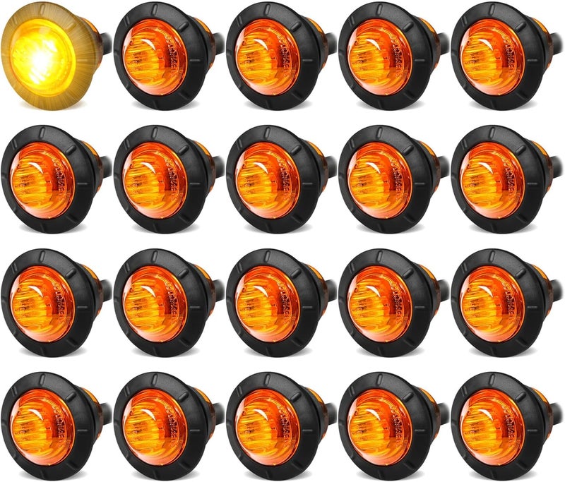 ALFU 3/4" Inch 20Pcs Amber Round LED Trailer Side Marker Clearance Lights Front Rear Top Marker Indicators Tail Light Waterproof for Truck Car Bus Van Pickup RV - Image 1